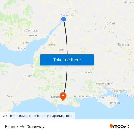 Elmore to Crossways map