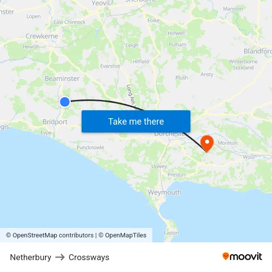 Netherbury to Crossways map