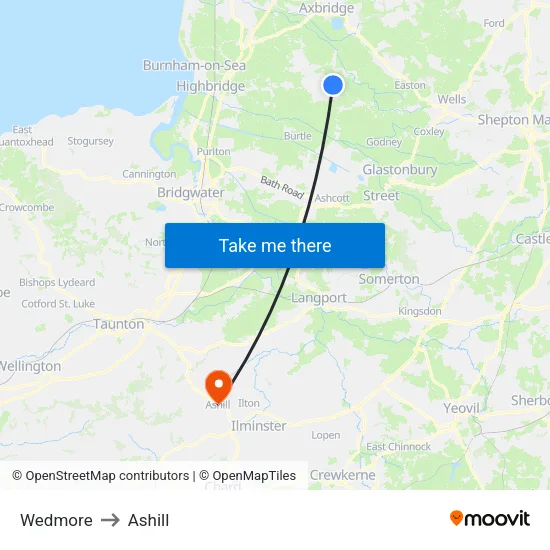 Wedmore to Ashill map