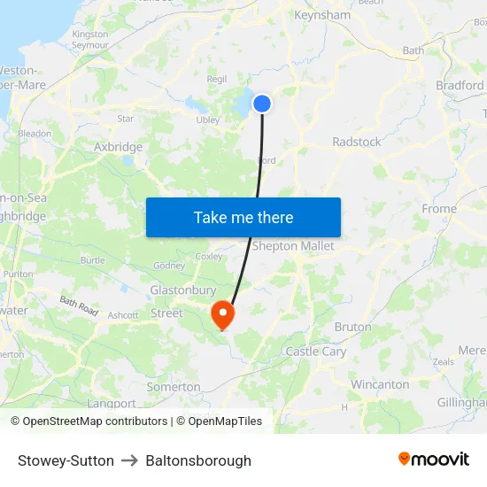 Stowey-Sutton to Baltonsborough map