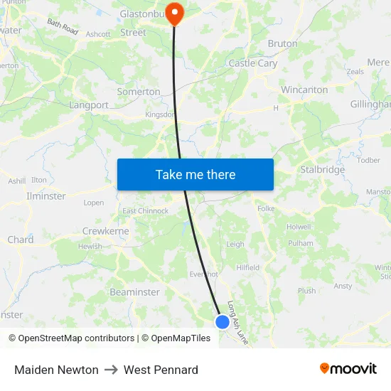Maiden Newton to West Pennard map