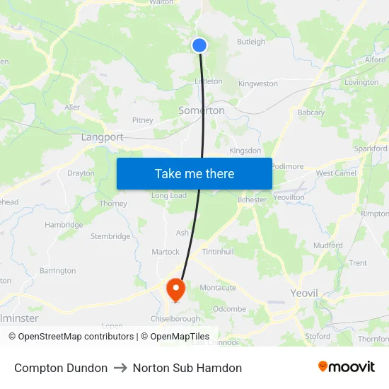 Compton Dundon to Norton Sub Hamdon map