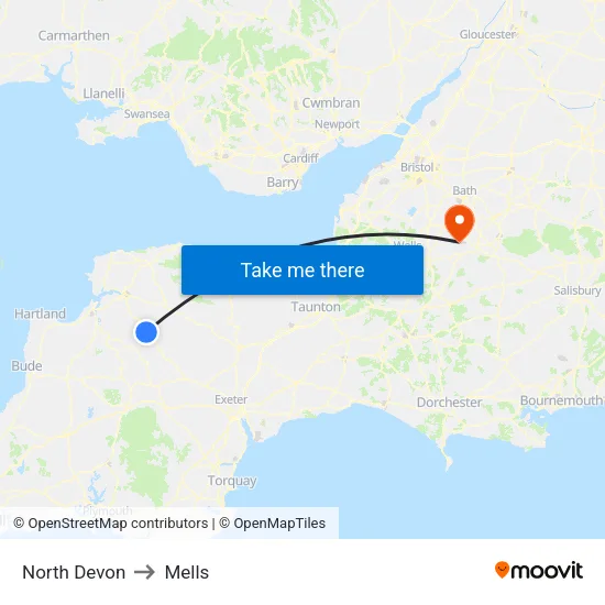 North Devon to Mells map