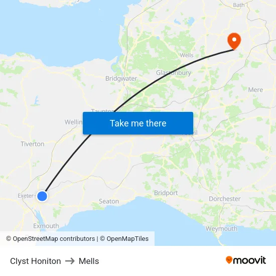 Clyst Honiton to Mells map