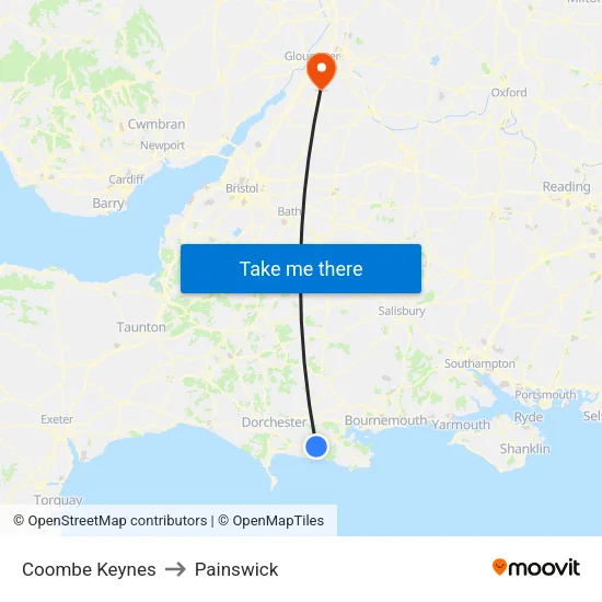 Coombe Keynes to Painswick map