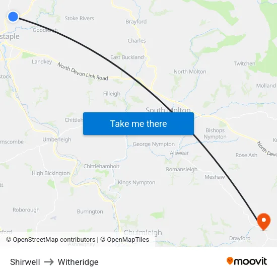 Shirwell to Witheridge map
