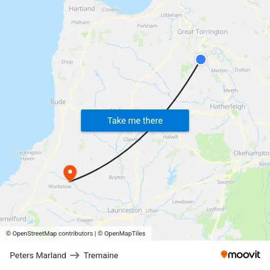 Peters Marland to Tremaine map