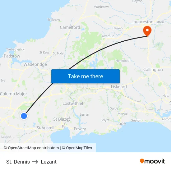St. Dennis to Lezant map