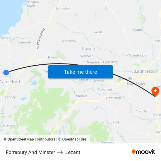 Forrabury And Minster to Lezant map
