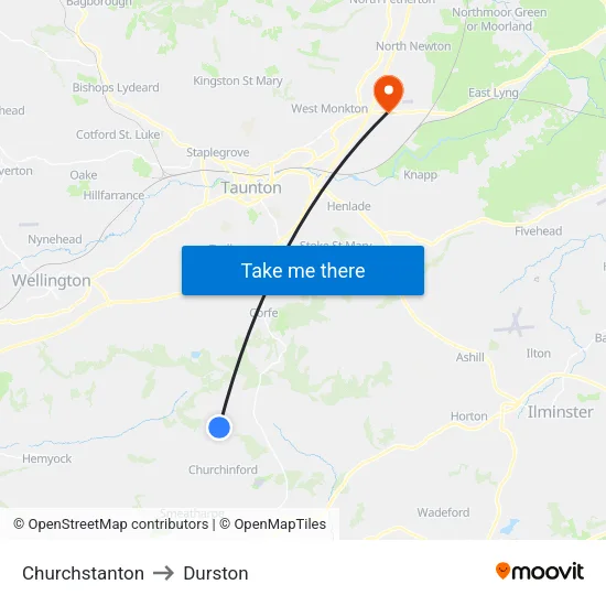 Churchstanton to Durston map