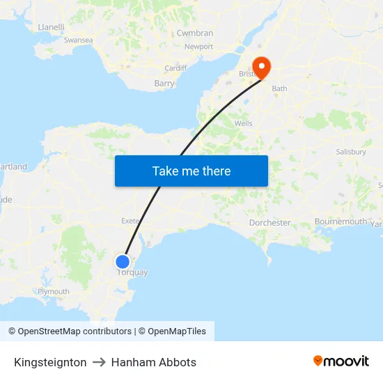 Kingsteignton to Hanham Abbots map