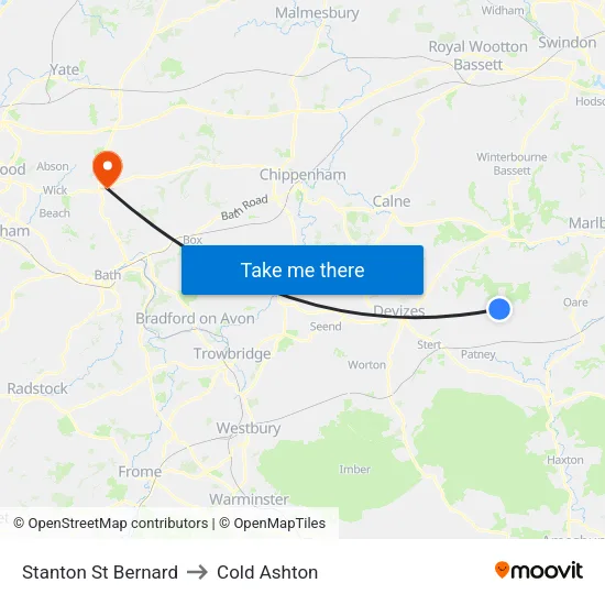 Stanton St Bernard to Cold Ashton map
