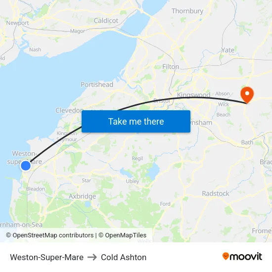 Weston-Super-Mare to Cold Ashton map