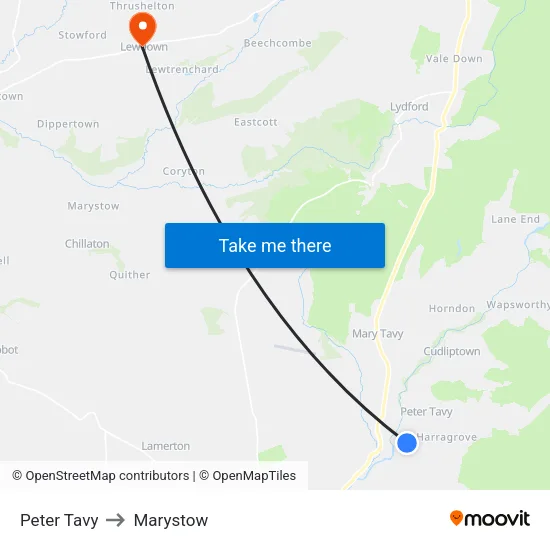 Peter Tavy to Marystow map