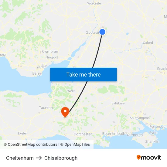 Cheltenham to Chiselborough map