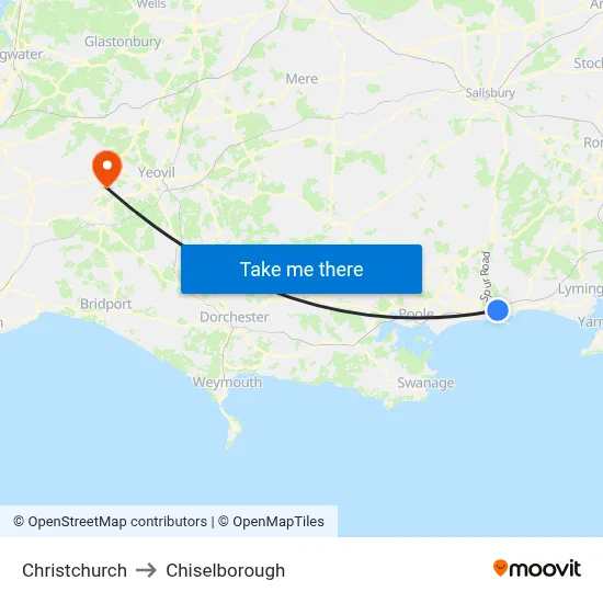 Christchurch to Chiselborough map