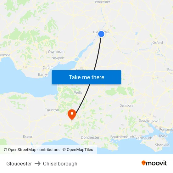 Gloucester to Chiselborough map
