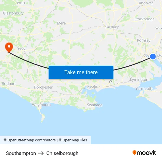 Southampton to Chiselborough map