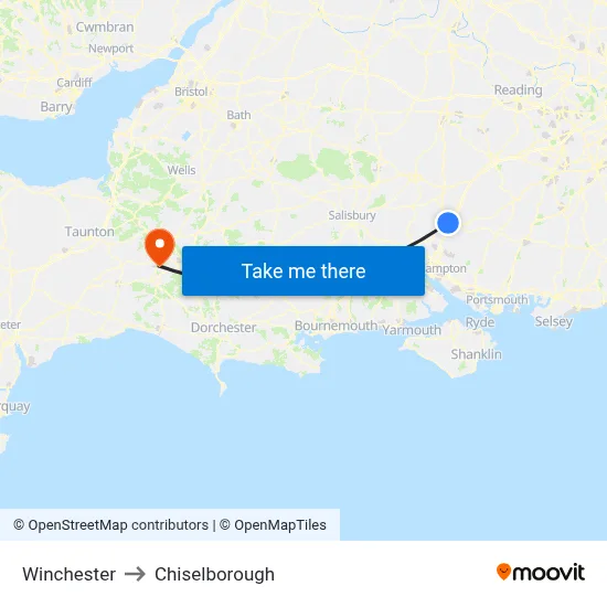 Winchester to Chiselborough map