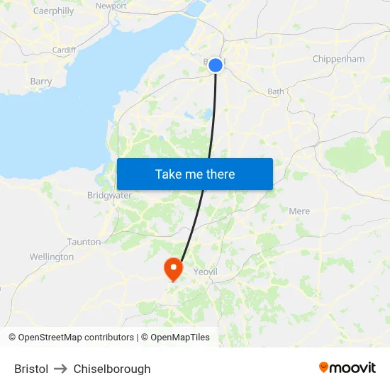 Bristol to Chiselborough map