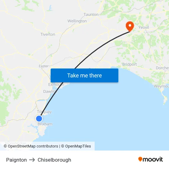 Paignton to Chiselborough map