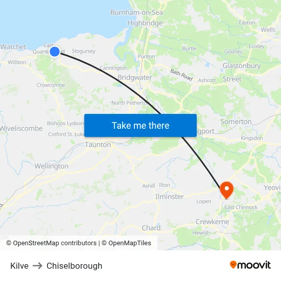 Kilve to Chiselborough map