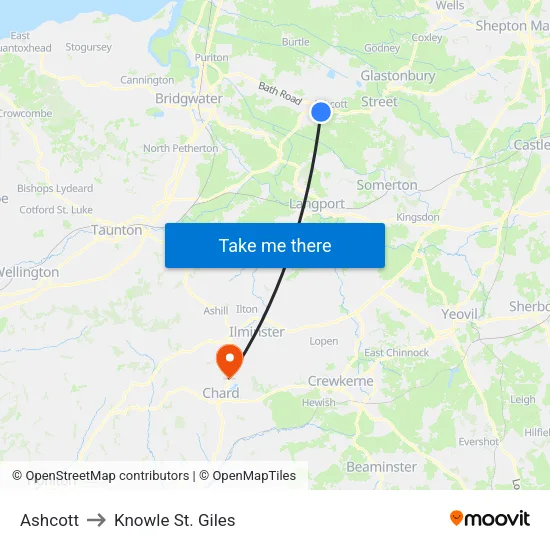 Ashcott to Knowle St. Giles map