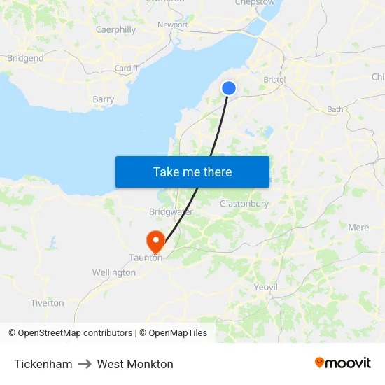 Tickenham to West Monkton map