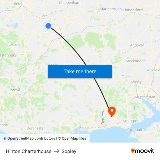 Hinton Charterhouse to Sopley map