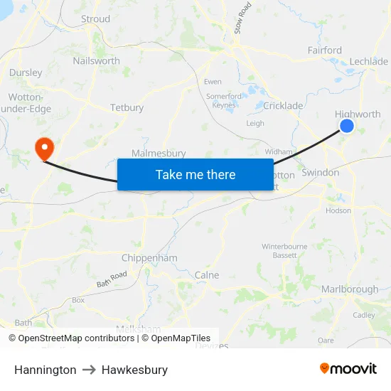Hannington to Hawkesbury map