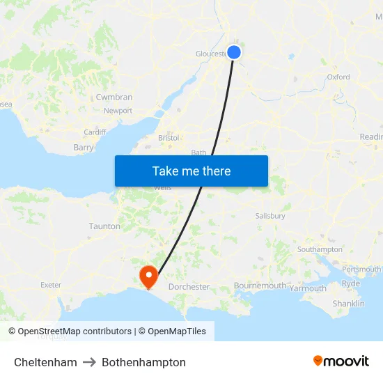 Cheltenham to Bothenhampton map