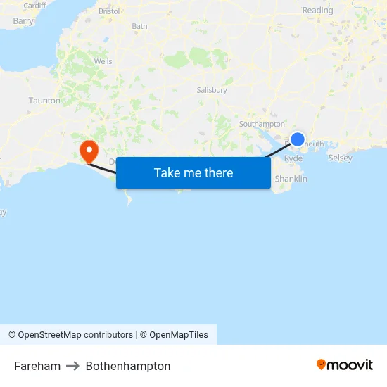 Fareham to Bothenhampton map
