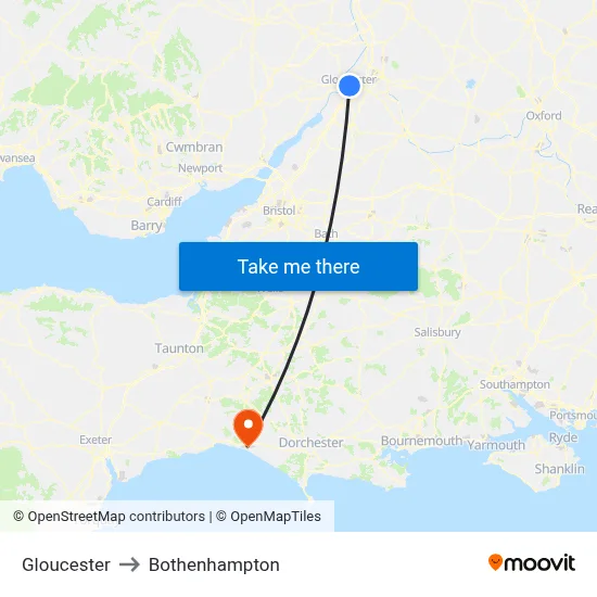 Gloucester to Bothenhampton map