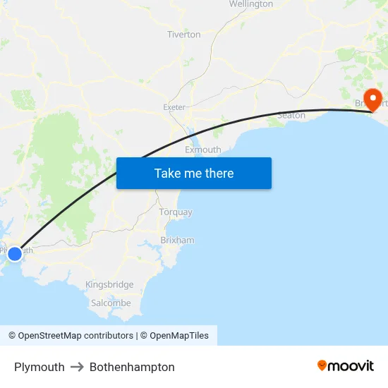 Plymouth to Bothenhampton map