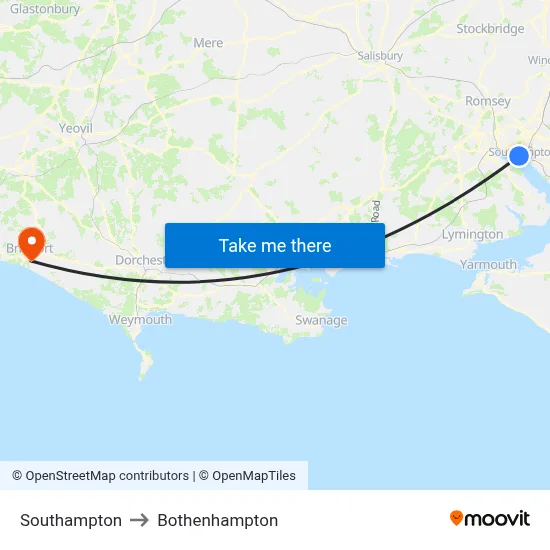 Southampton to Bothenhampton map