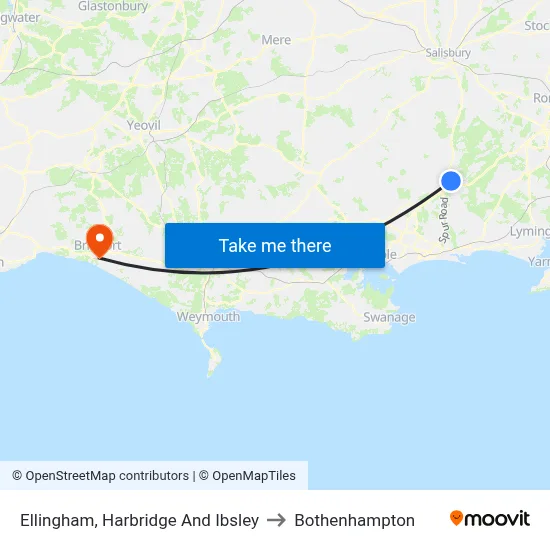 Ellingham, Harbridge And Ibsley to Bothenhampton map