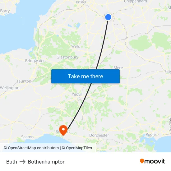 Bath to Bothenhampton map