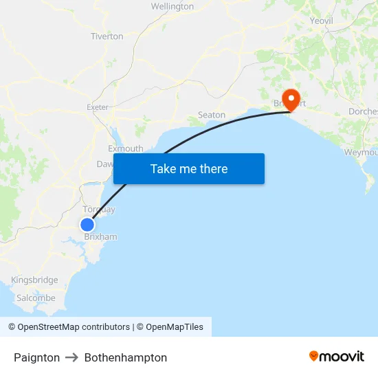 Paignton to Bothenhampton map
