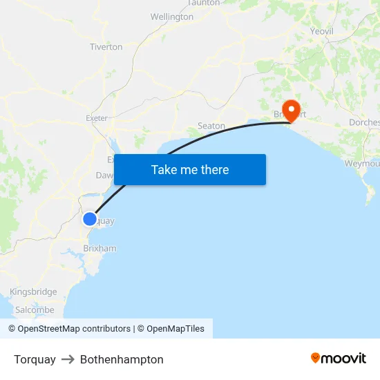 Torquay to Bothenhampton map