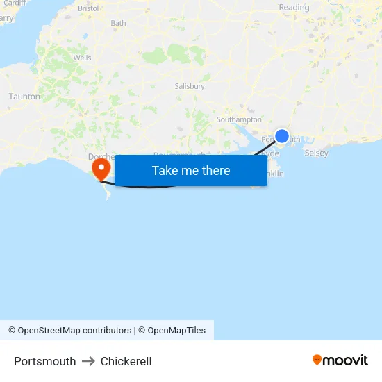 Portsmouth to Chickerell map