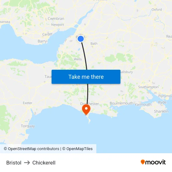 Bristol to Chickerell map