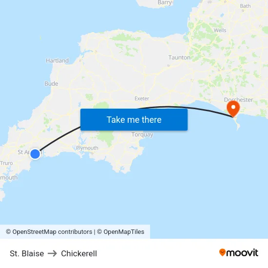 St. Blaise to Chickerell map