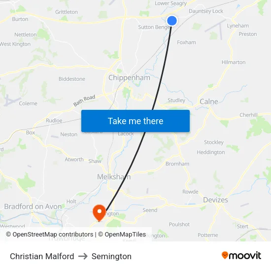 Christian Malford to Semington map