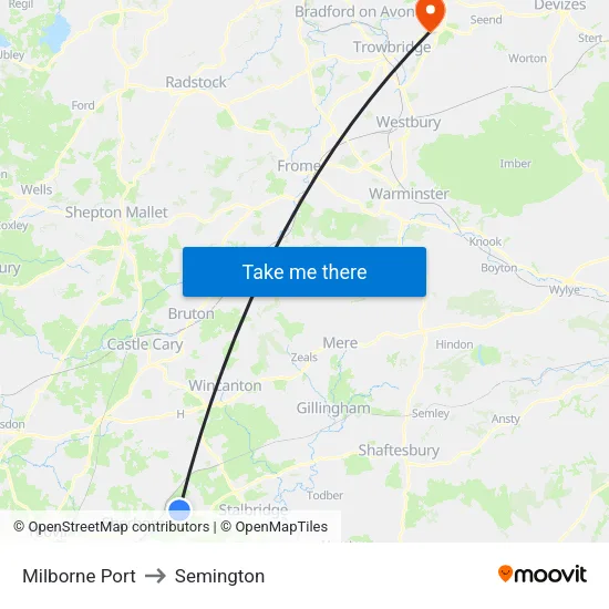 Milborne Port to Semington map
