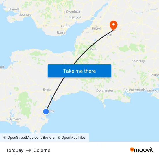 Torquay to Colerne map