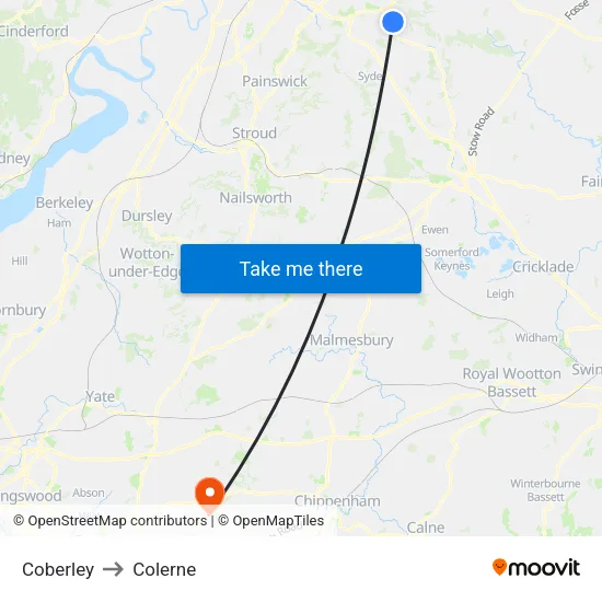 Coberley to Colerne map