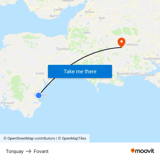 Torquay to Fovant map