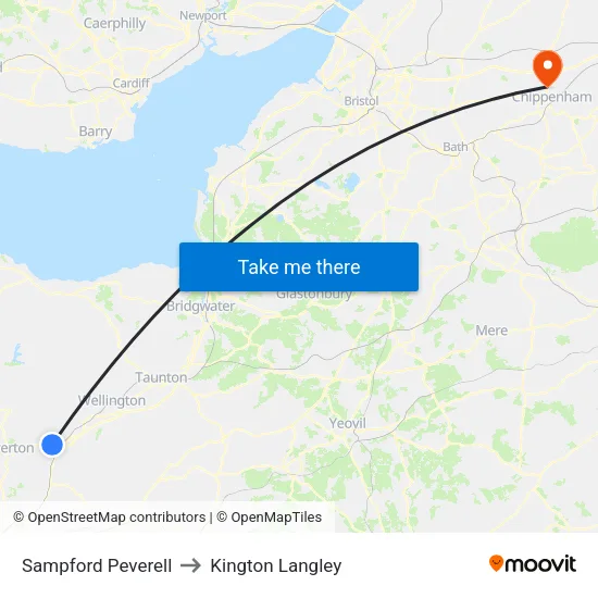 Sampford Peverell to Kington Langley map