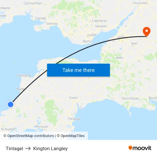 Tintagel to Kington Langley map