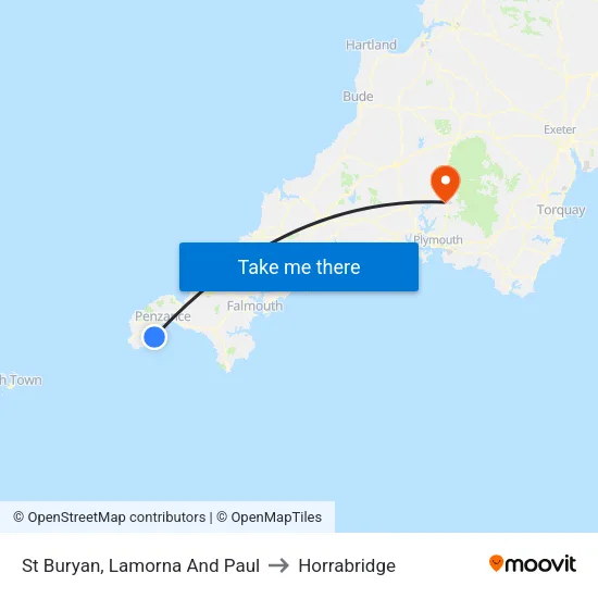 St Buryan, Lamorna And Paul to Horrabridge map